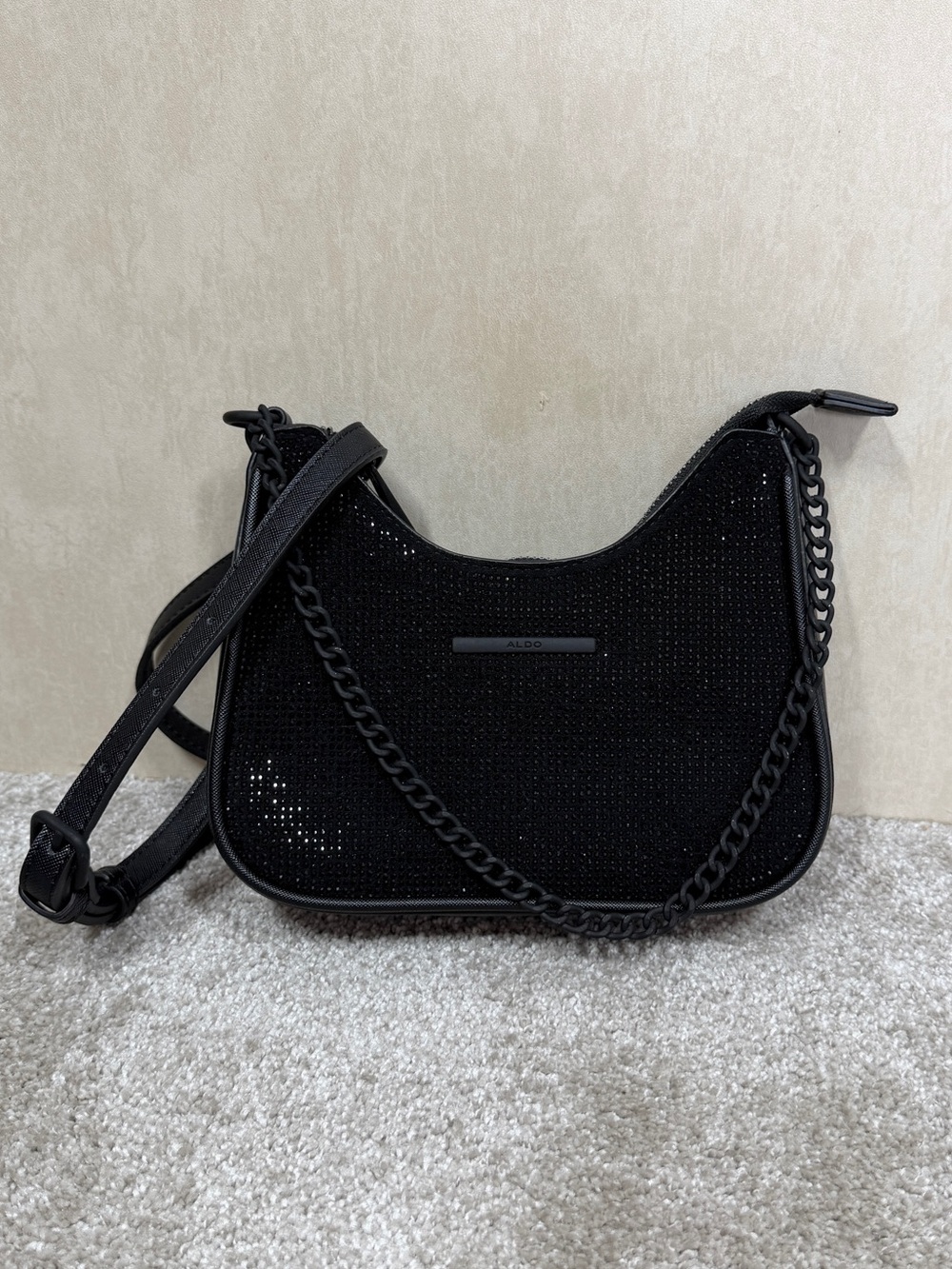 Aldo Women’s Aldo Mini Bag Black Rhinestone-Embellished Chain Shoulder